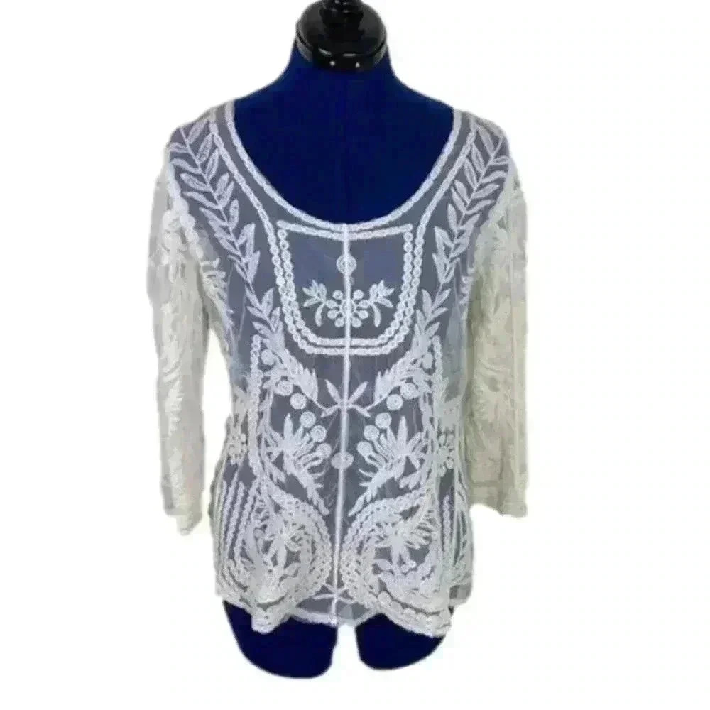 ULTRA Pink ivory sheer embroidered blouse …